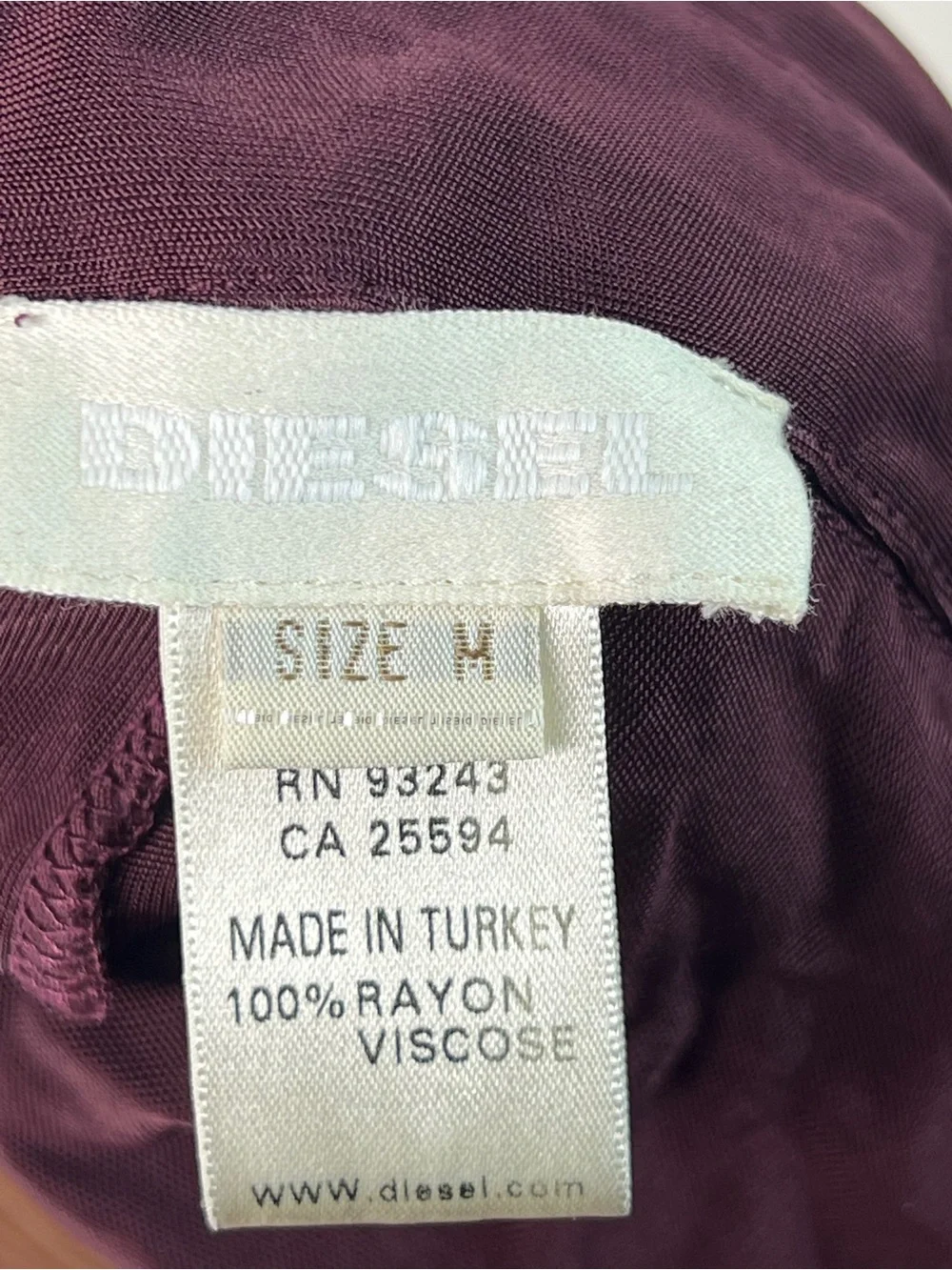 Diesel Shirt Dress Burgundy Rayon Viscose Utility Midi Dress Size M